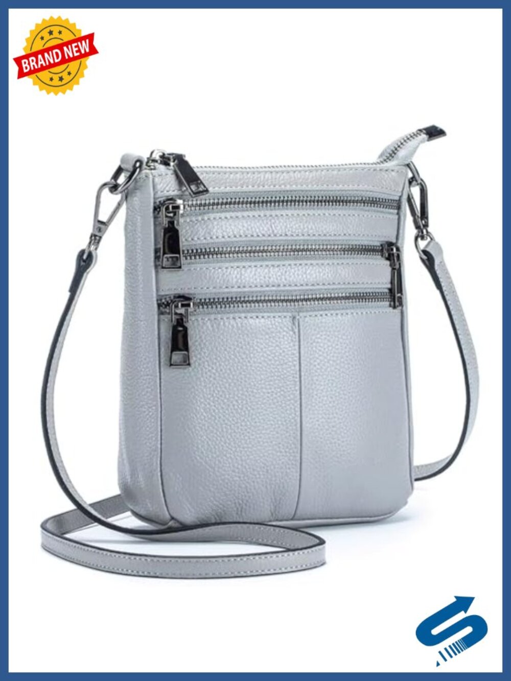 Genuine Leather Mini Crossbody Bag with Multi Zipped Compartments